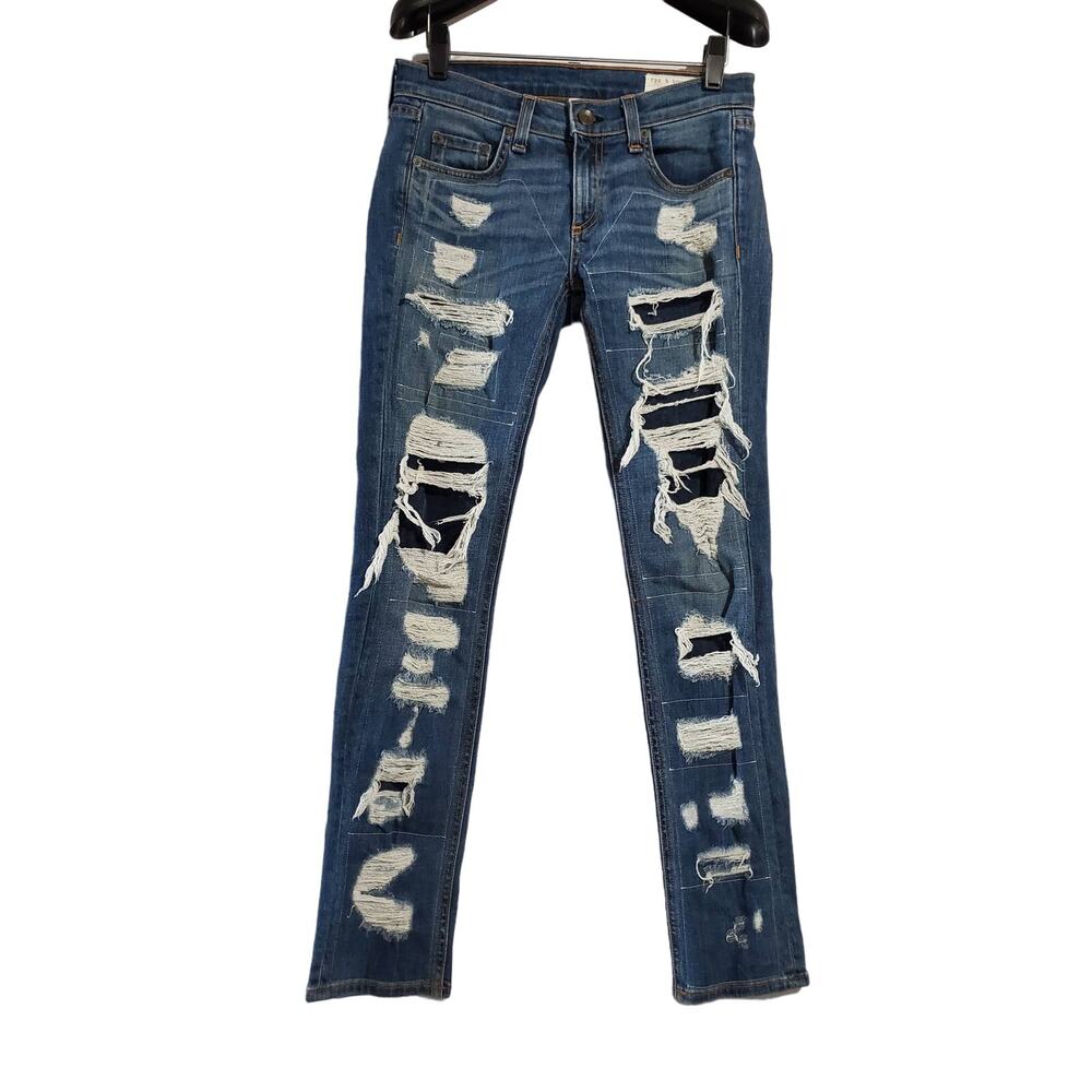 Rag & Bone Dre Distressed & Repaired Ada Brigade Boyfriend Jean Womens 25 Blue